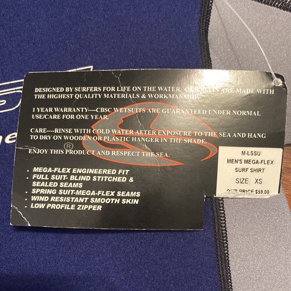 CBSC Cocoa Beach Surf Co. Men’s Mega-Flex Surf Shirt Size XS Spring suit wet new - Picture 5 of 10